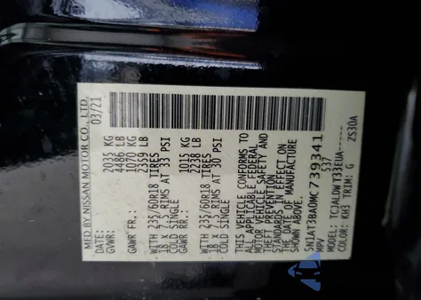 2021 Nissan Rogue Sv from USA, damaged, VIN 5N1AT3BA0MC739341